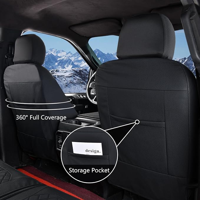 Truckiipa Front Seat Covers for Jeep Wrangler, Full Coverage Leather Car Seat Cover Fit for 2007-2017 Jeep Wrangler JK 2-Door/4-Door Altitude Sahara Freedom Willys Rubicon, Front Pair, Black