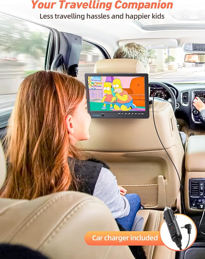 Arafuna 12.5" Car DVD Player with Headphone, Portable DVD Player with Headrest Mount, Suction-Type Disc in, Headrest DVD Player Support 1080P Video, HDMI Input, AV in/Out, USB/SD Card Reader