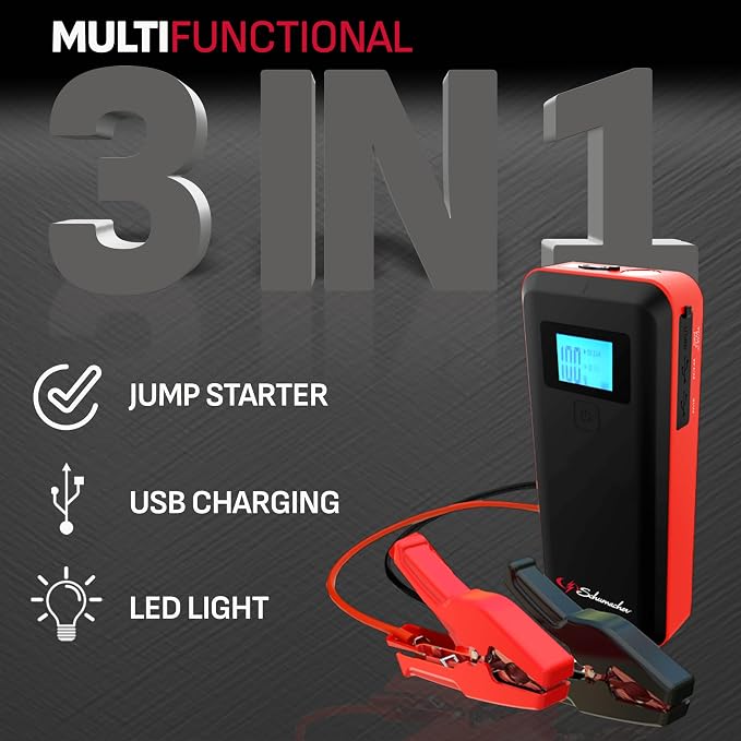Schumacher Electric 2000 Peak Amp 12V Portable Lithium Car Battery Jump Starter & Power Pack - Lithium Ion Jump Box - with USB Charging & LED Emergency Light - SL1642