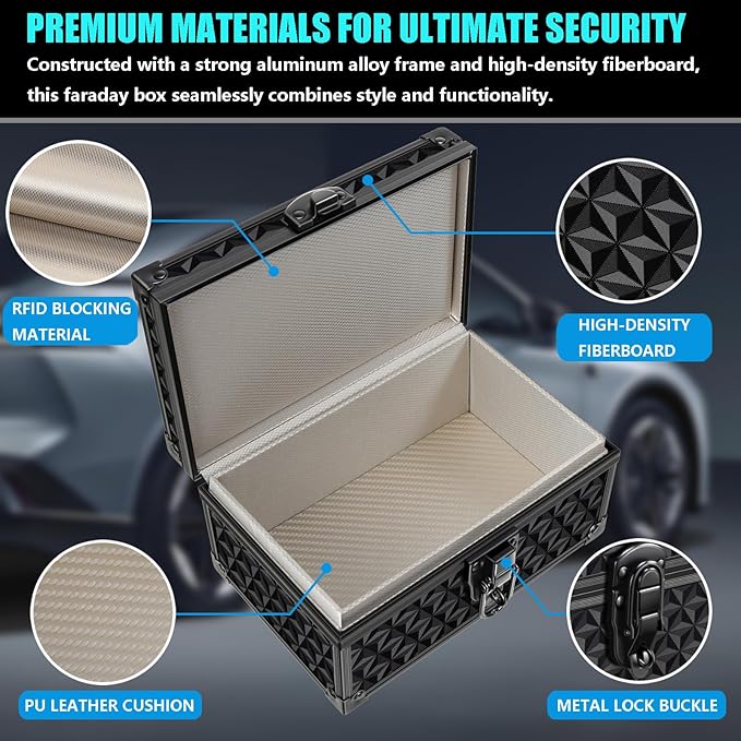Faraday Signal Blocking Box for Car Key Fob, Keyless Entry Car Key Fob Protector Shielding Cage (3D Black)