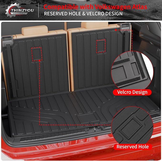 Cargo Liner Compatible with 2018-2025 2026 Volkswagen Atlas (NOT for Cross Sport) Cargo Mat Trunk Liner Kick Mats 2024 VW Atlas Accessories (2nd&3rd Row Backrest Mats+Trunk Mats)