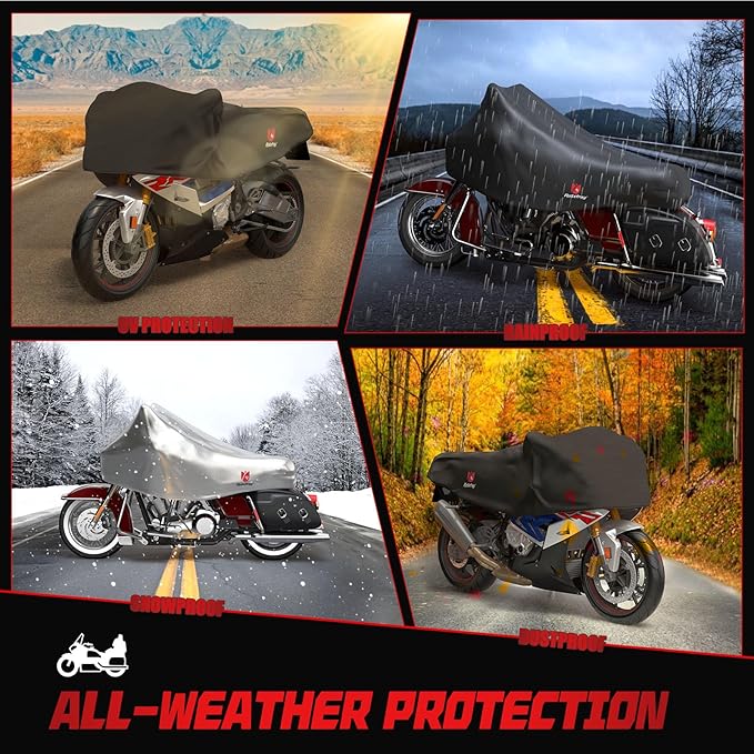 Rosefray 420D Motorcycle Half Cover-Outdoor Waterproof All Weather Protection Lightweight Half Cover,Silver M Size for Most Touring Models Harley Davidson,Honda Goldwing,Road King Street Glide