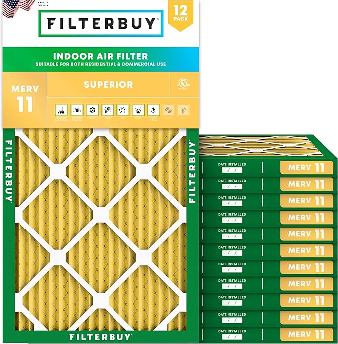 Filterbuy 8x24x1 Air Filter MERV 11 Superior Pet & Allergy Defense (12-Pack), Electrostatic Pleated HVAC AC Furnace Filters Replacement (Actual Size: 8.00 x 24.00 x 0.75)