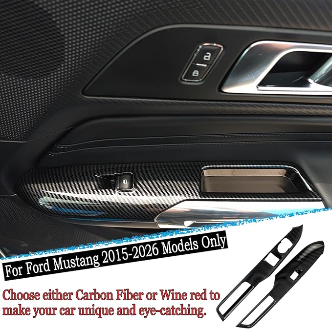 MUXEE Armrest Window Switch Panel Cover，for Ford Mustang 2015-2026，Door Window Control Panel Cover Car Sport Interior Accessories - Carbon Fiber
