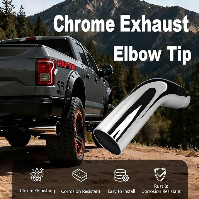 Universal 4" to 6" Exhaust Elbow Pipe with Steel Clamp - Silver Chrome or Black Painted for Car, Truck & Diesel
