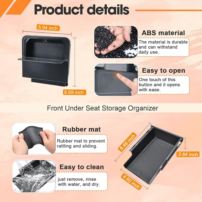 Front Under Seat Storage Organizer + Center Console Hidden Box + White Center Console Organizer for 2018-2026 Wrangler JL JLU & 2020-2026 Gladiator JT Accessories (Manual Seat Only)