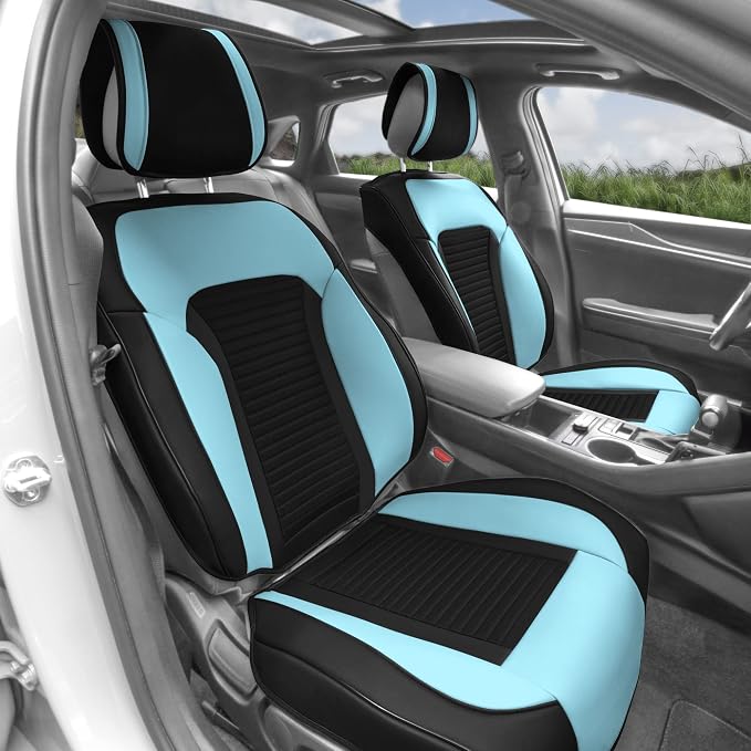 FH Group Front Set Faux Leather Car Seat Cushions for Low Back Seat, Universal Fit, Airbag Compatible Seat Cover for SUV and Sedan, Blue