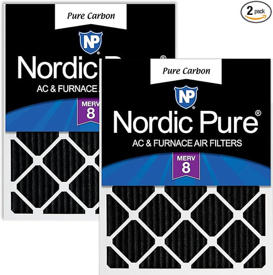 Nordic Pure 12x20x1 (Actual Size: 11 1/2 x 19 1/2 x 3/4) Pure Carbon Pleated Odor Reduction Furnace Air Filters 2 Pack