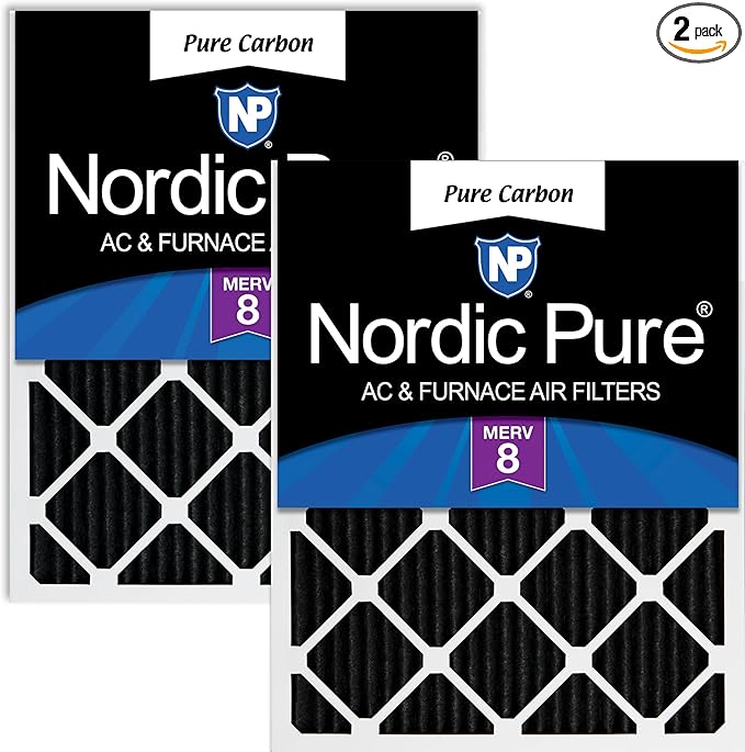 Nordic Pure 18x24x1 (Actual Size: 17 1/2 x 23 1/2 x 3/4) Pure Carbon Pleated Odor Reduction Furnace Air Filters 2 Pack