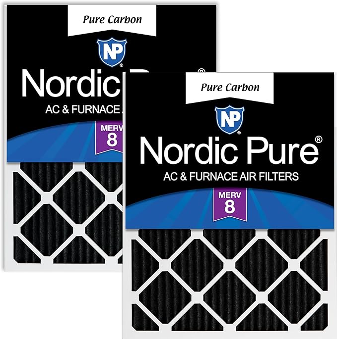 Nordic Pure 14x20x1 (Actual Size: 13 1/2 x 19 1/2 x 3/4) Pure Carbon Pleated Odor Reduction Furnace Air Filters 2 Pack