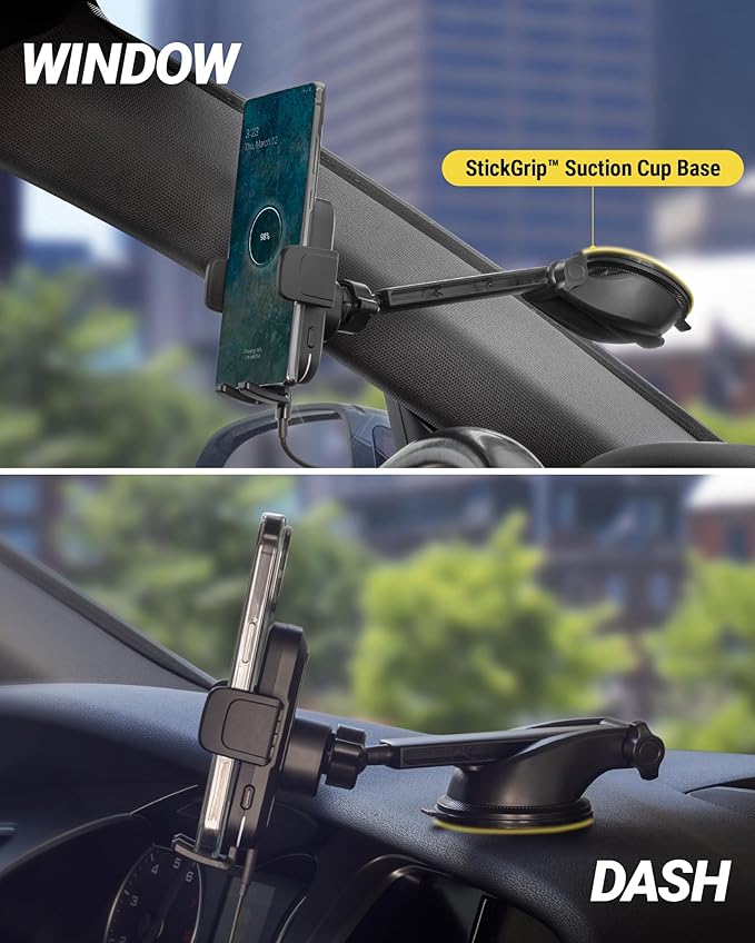 Scosche Wireless Car Charger Mount, Auto-Clamping Car Phone Holder Charger for Dashboard/Windshield with Adjustable Arm, 360° Rotation, Compatible with iPhone, Samsung, and More Android Phones