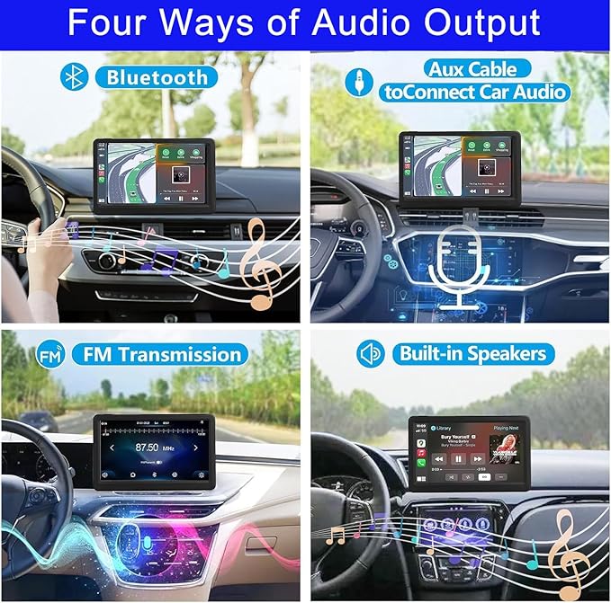 7" HD Apple CarPlay & Android Auto Screen for Car | Portable Touchscreen Screen Naivgation Car Stereo, with CarPlay Bluetooth, Mirror Link, Siri, Hands-Free Calling, AirPlay, FM/AUX & Voice Assistant