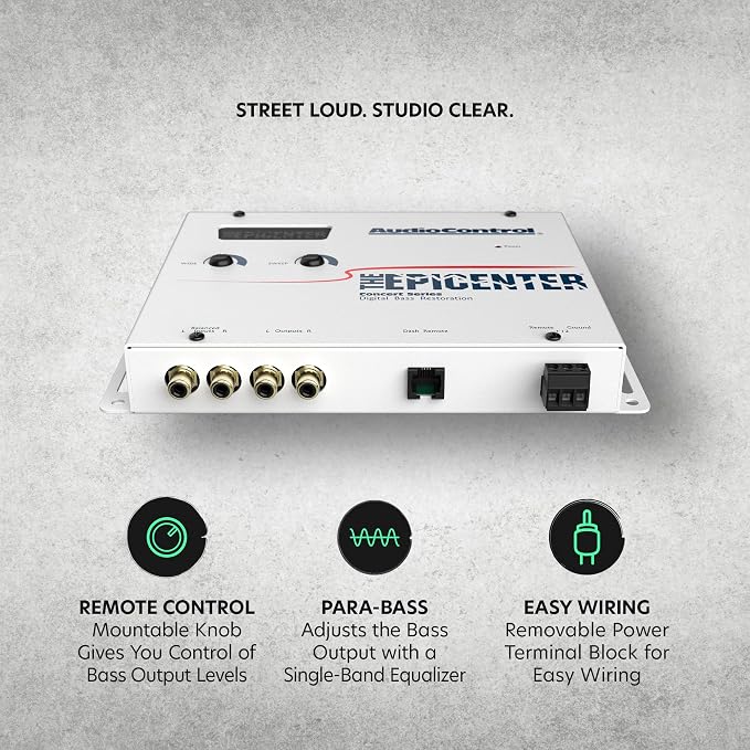 AudioControl The EPICENTER Concert Series Digital Bass Restoration Processor, Car Audio Bass Booster Enhancer with Included Dash Mount Wired Remote Control Knob, ParaBASS, Subsonic Filter (White)