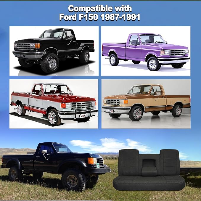 Custom Bench Seat Covers for Ford F150 1987 1988 1989 1990 1991 Heavy Duty Cloth Protector Interior Accessories，Waterproof & Machine Washable - Black