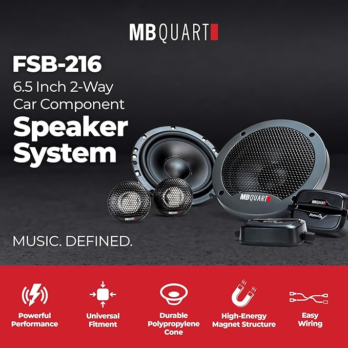 MB Quart FSB216 Formula Component Speaker System (Black, Pair) – 6.5 Inch Component Speaker System, 70 Watt, Car Audio, External Crossover, 4 OHMS