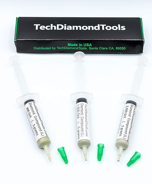 TechDiamondTools Kit of 3 Diamond Lapping Paste Polishing Compound USA Made 800 1500 2000 Grit Lapping Compound for Rock Glass Metal Jewelry Resin Marble with 10% of Diamond Powder