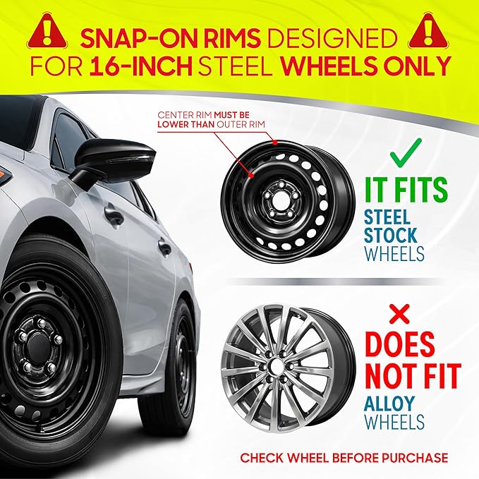 BDK 16 Inch Hubcaps Set of 4 – OEM Replacement Snap-On Wheel Rim Covers - Universal Fit Car Wheel Cover for Cars, Trucks, SUV, Vans Durable ABS Silver 10-Spoke Hub-Cap Car Accessories Exterior