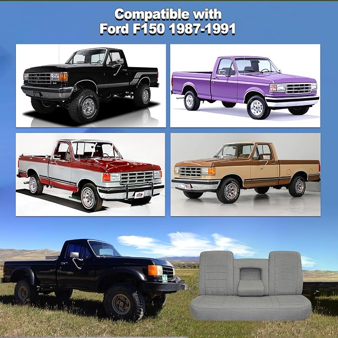 Custom Bench Seat Covers for Ford F150 1987 1988 1989 1990 1991 Heavy Duty Cloth Protector Interior Accessories，Waterproof & Machine Washable - Gray