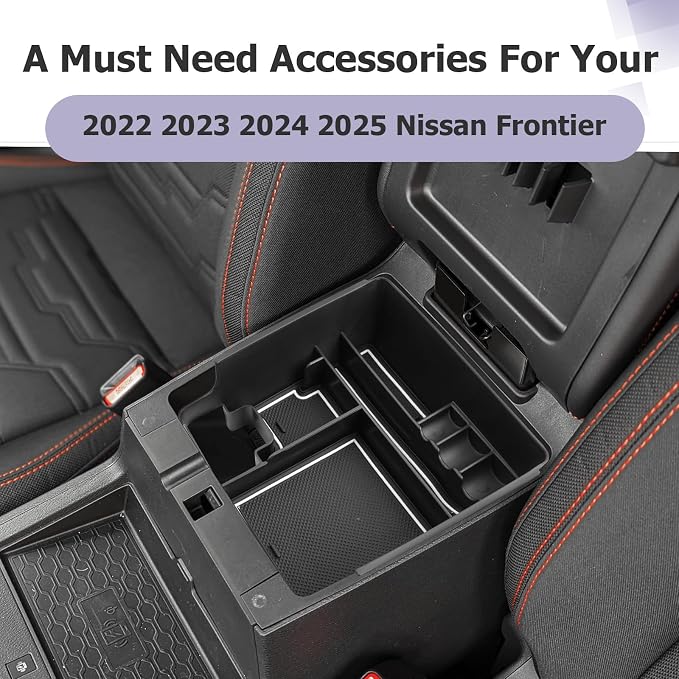 LUWU 2025 2026 Frontier Center Console Organizer for 2022 2023 2024 2025 2026 Nissan Frontier Accessories Armrest Console Storage Box Insert Tray ABS Material White-trim