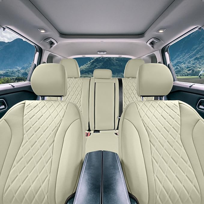 FH Group Custom-Fit Car Seat Covers Specifically Made for 2021-2026 Nissan Rogue, Full Set Solid Beige Ultraflex Neoprene Waterproof Automotive Seat Cover