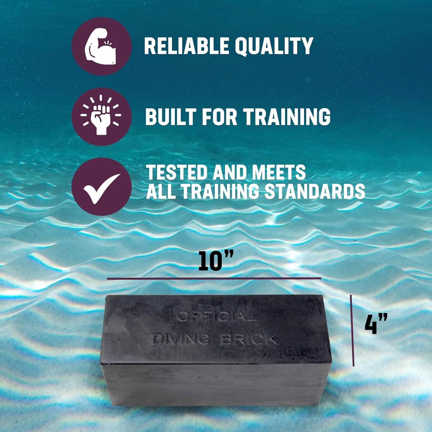 Kemp USA 10 lbs Rubber Diving Brick - Durable Water Brick for Lifeguard Training - Rectangular Dive Weight for Rescue Practice - Ideal Water Bricks for Strength Training - 10x4x4 Inches