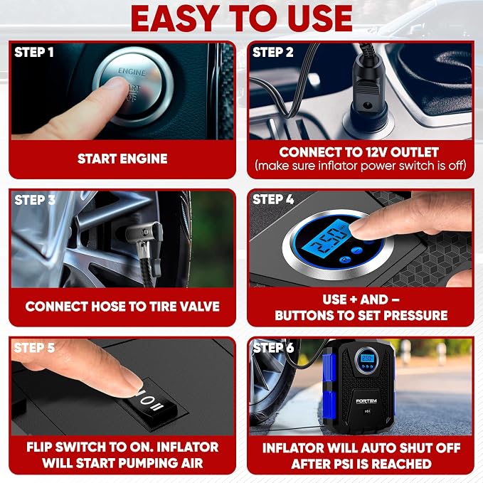 FORTEM Tire Inflator Portable Air Compressor (Blue) + Trunk Organizer