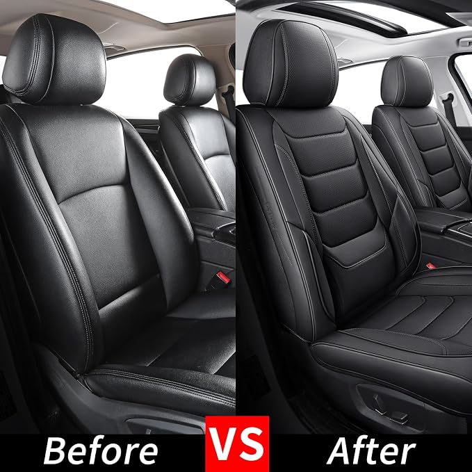 Black Leather Car Seat Covers Front Seat Breathable Seat Protectors Waterproof Automotive Seat Covers Universal Fit for Most Cars SUVs Trucks Vehicles
