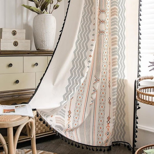 ColorBird Boho Curtains 2 Panels 84 Inches Length Orange Patterned Window Treatment Striped Geometric Aztec Western Curtain & Drapes for Living Bedroom Dining Room Boho Chic Deco