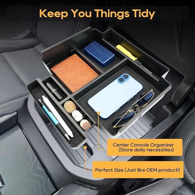 Center Console Organizer for 2021-2026 Chevy Tahoe/Suburban(Premier/High Country) & Yukon/Yukon XL(Denali/Denali Ultimate)Armrest Storage Accessories - Only Fit For Power Sliding Center Console