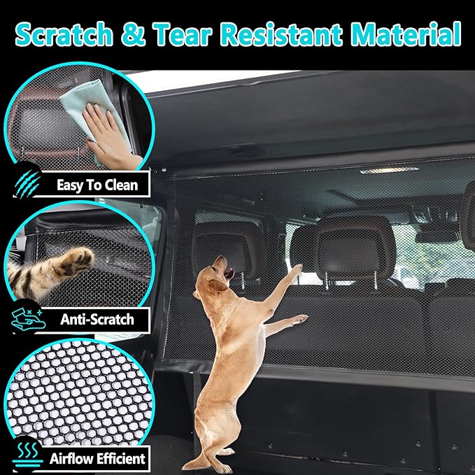 Compatible for Mercedes-Benz G-Class 1986-2018 Universal Pet Barrier | Heavy-Duty Backseat & Trunk Dog Fence | Adjustable Mesh Car Divider for W460 W461 W463 G500 G55 G63 G65 AMG Models (Black)