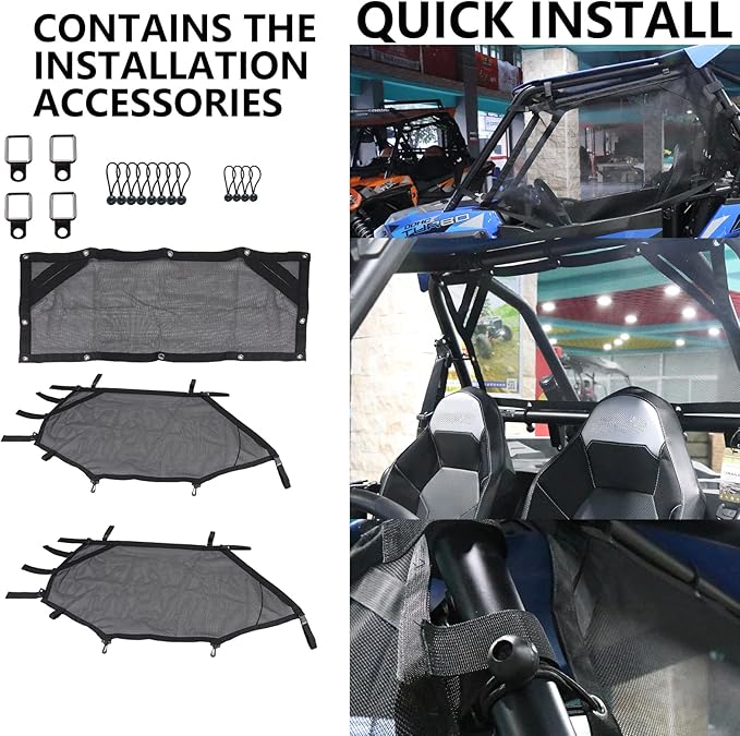 for ATV/UTV Window Net Rear Roll Cage Mesh Guard + Right + Left Window Shade Shield Net Cover for Polaris RZR 570 800 800s 900 Turbo s 1000 RZR XP Polaris Ace 2015-2019