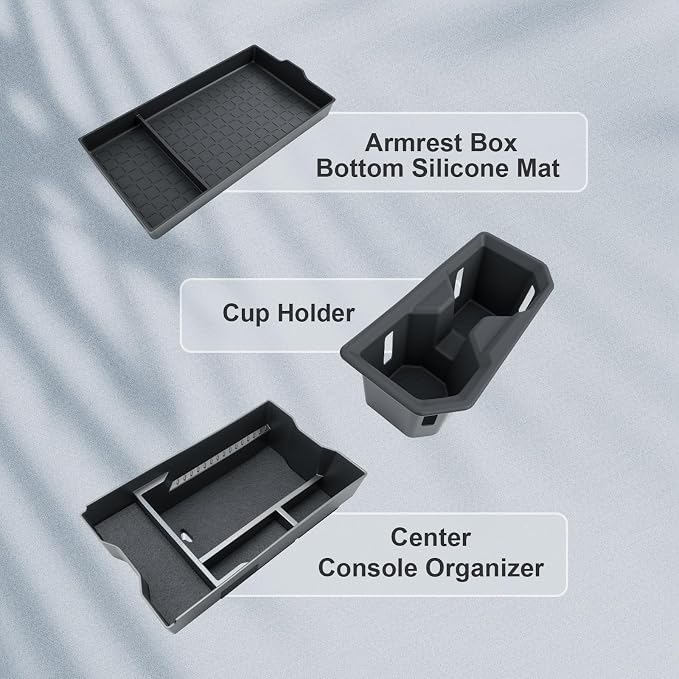 BIBIBO 3Pack for 2026 Toyota RAV4 Center Console Organizer 2026 Toyota RAV4 Console Armrest Tray+Cup Holder +Armrest Box Bottom Silicone Mat 2026 RAV4 Insert Organizer 2026 RAV4 Accessories