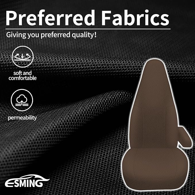 ESMING Front Heavy-Duty Oxford Fabric Seat Covers for Chevy Express 1996-2025 Front Bucket Seats Waterproof and Wear-Resistant, Easy to Install - Brown