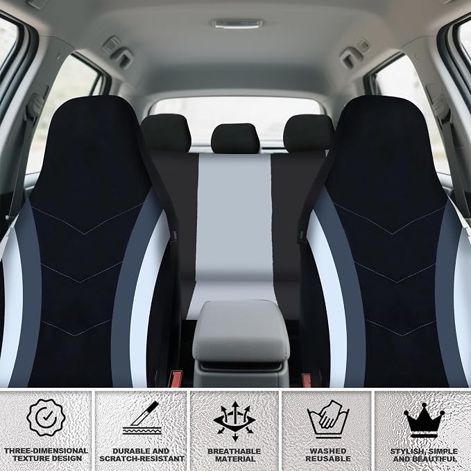 High Back Curved Car Seat Covers,Universal Car Seat Cover Full Set,Plush Steering Wheel Cover,Fit Sedans,Cars,Vans,SUV,Truck(Black)