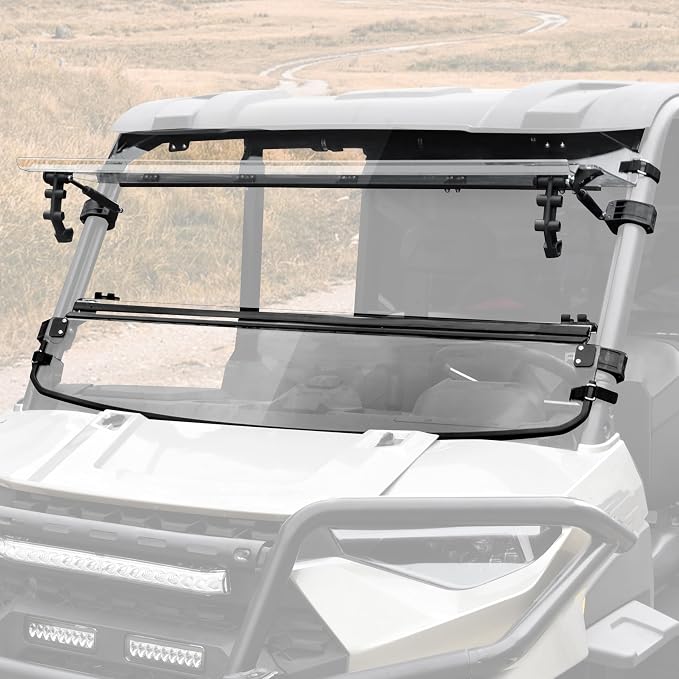 SAUTVS Flip Up Windshield for Polaris Ranger XP 1000/ Crew/ Diesel/ XP 900 2017-2026 Accessories, Clear 1/5" Hard Coated Polycarbonate Front Flip Windscreen Window, Can be Closed/Vented or Fully Open
