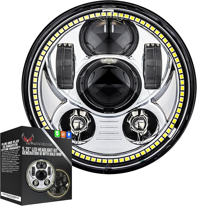 Eagle Lights 8900CG3H-SCOUT Indian Scout Motorcycle Headlight with White Halo Ring, Fits 2015+ Scout 60, Scout and Bobber, Chrome
