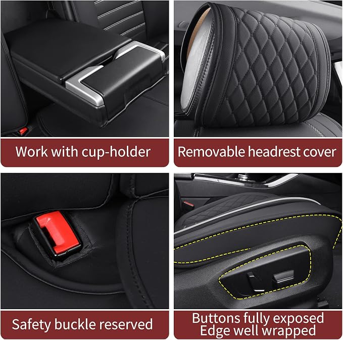 Aierxuan Leather Car Seat Covers Waterproof Universal Fit for Honda Hyundai Sonata Kona Accent Ford Fiesta Focus Buick Encore Mazda Mitsubishi with Split Bench 40/60(Full Set/Black-White A)
