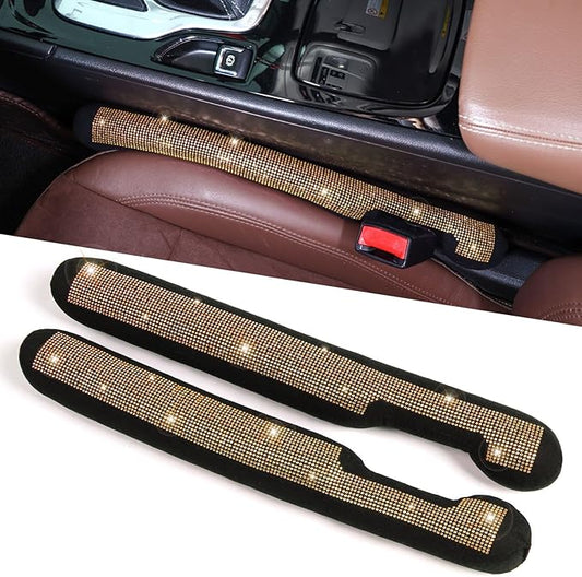 ToBeQueen Beige Seat Gap Filler, Handmade Crystal Diamond Rhinestone Champagne Bling Car Accessories for Women, Universal Fit for Car SUV Truck(Champagne)