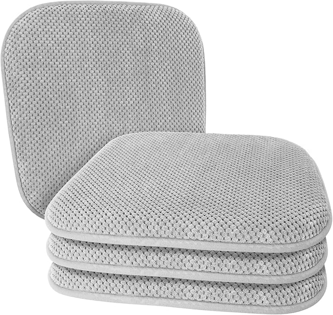 Silver Grey Kitchen Dining Chairs Cushions Set of 4 Non Slip Foam Patio Seat Cushions Washable Soft Thick Pads Large Wooden Metal Tapered Chair Cushions,17" x 15"