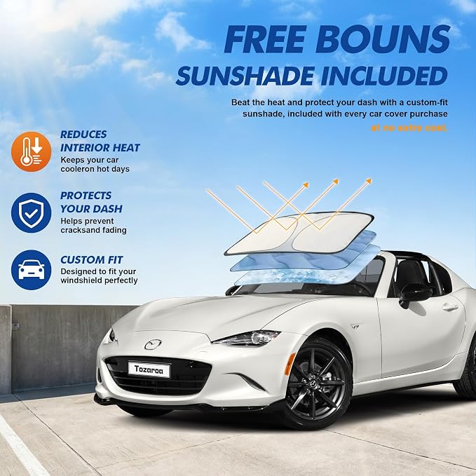 Car Cover Waterproof All-Weather,Heavy-Duty Outdoor Full Exterior Automobiles Sedan/Coupe (Length up to 165 inch) with Windshield Sun Shade Universal Fit MX-5(Miata),Honda S2000,BMW Z3,etc
