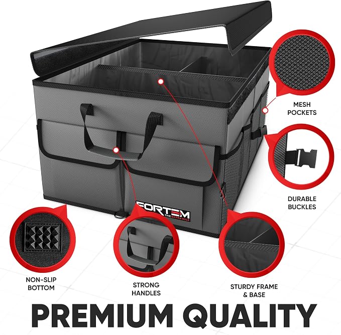 FORTEM Car Trunk Organizer (Grey, Large) + Large Windshield Sun Shade