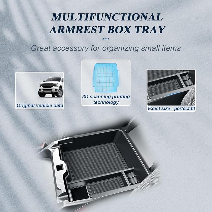 BIBIBO 2Pack 2024 2025 2026 Ranger Center Console Organizer for 2024 2025 2026 Ford Ranger (XL/XLT/LARIAT/Raptor) Console Organizer Tray 2025 2026 Ranger Armrest Insert Organizer