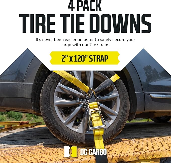 DC Cargo Mall 4 Pack Car Tie Down Straps for Trailers 2" x 10' - 10,000 Lb Working Load Limit - Heavy Duty Tie Down System with Flat Hooks for Hauling Cars, UTVs