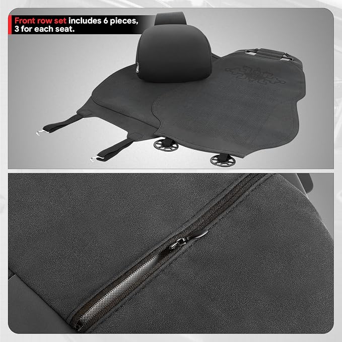 Protex Plus Series Front Row Set Seat Covers Microsuede Upholstery Universal for Cars Trucks SUV, Black, CA-SC-PRO-Plus-F-BK