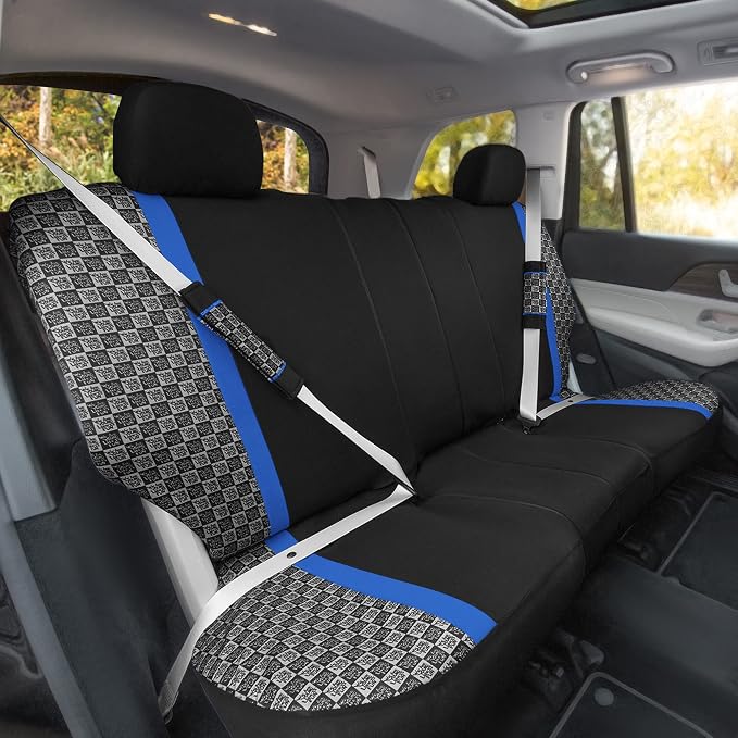 Blue Polyester Car Seat Covers - Full Set for Car, SUV, Van - Universal Fit Inside Including Front & Split Rear, Airbag Compatible, Machine Washable