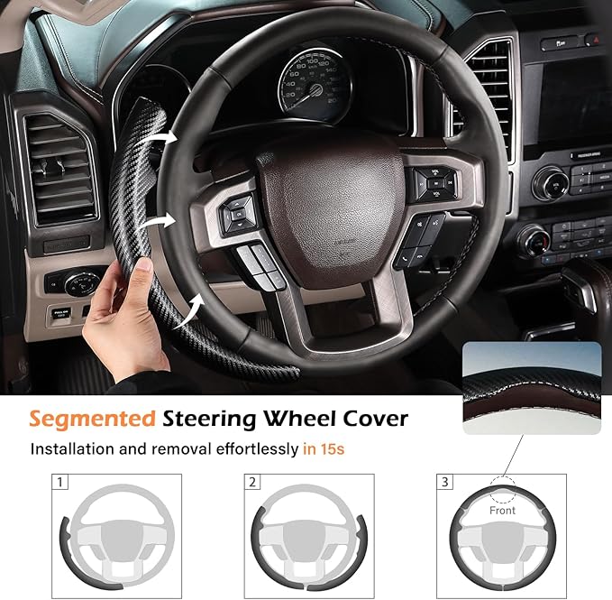 Steering Wheel Cover for Ford F150 2015-2020/F250 2017-2021/F350 2017-2021/F450 2017-2021/F550 2017-2021/Ford Expedition 2018-2021 Custom-fit Car Steering Wheel Cover for Ford Steering Wheel Protector