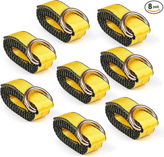 2” x 8’ 8-Pack Lasso Strap with D Ring Auto Tie Down for Wheel Lift, Trailer, Tow Truck