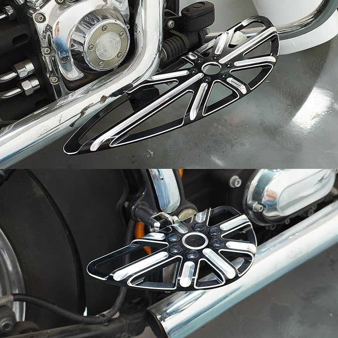 Motorcycle Floorboards Set Driver Front Footboards and Rear Passenger Foot Pegs Kit CNC Hollow Style Compatible with Harley Touring Road King Road Glide Electra Glide Street Glide (Black)