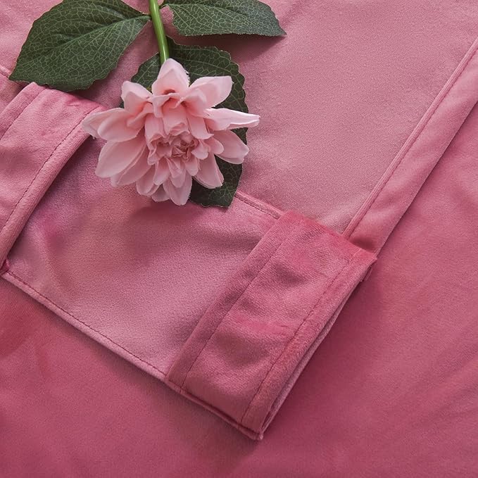 Roslynwood Luxury Soft Candy Pink Velvet Curtains 63 inches Long Back Tab Thermal Insulated Blackout Window Drapes for Living Room/Bedroom/Dining Room, W52 x L63, 2 Panels