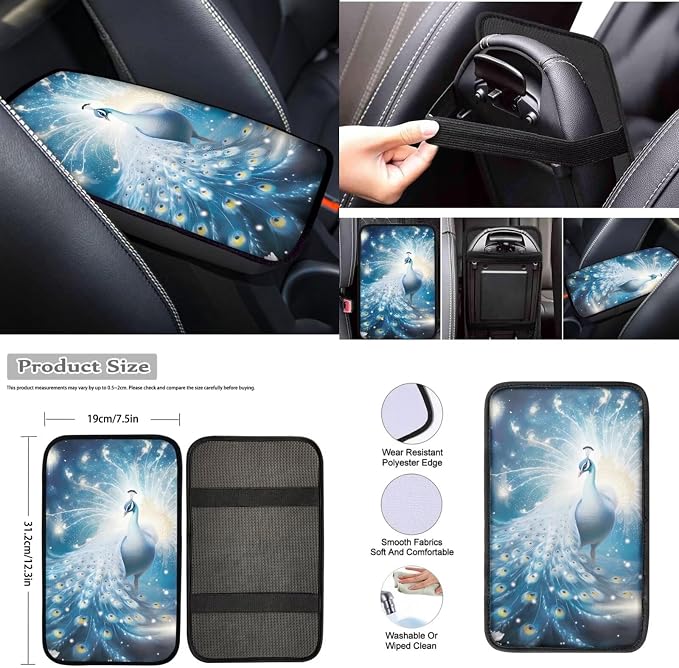 Peacock 13Pcs Car Seat Covers Full Set Car Seat Belt Cover Steering Wheel Cover Armrest Cushion Cup Coasters and Keychain Holder Suitable for Most Cars,SUV